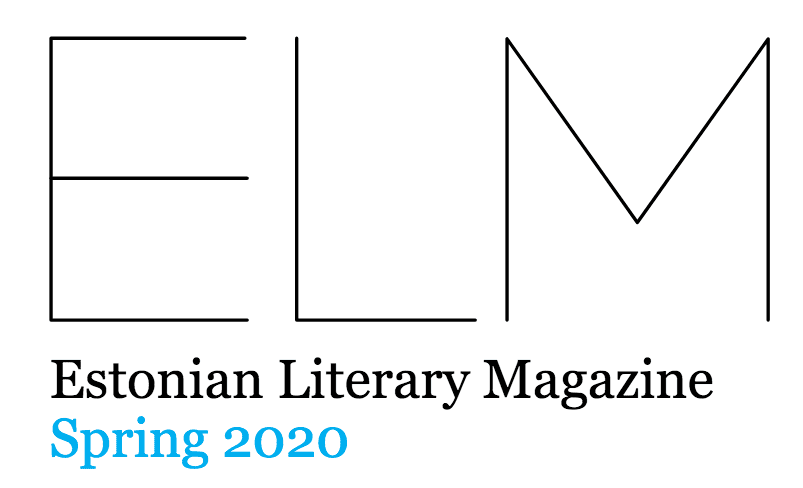 ELM lehden kannen yläosa, jossa isolla kirjaimet ELM ja pienellä Estonian Literary Magazine ja Spring 2020.